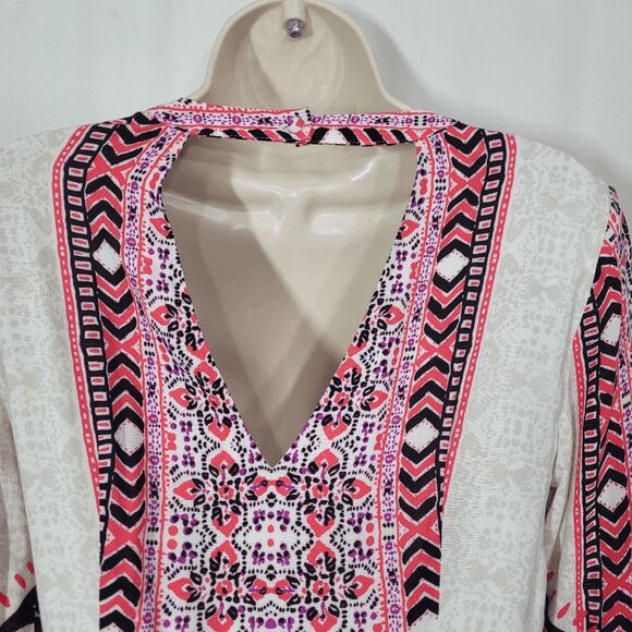 Free People Tegan Border Print Mini Dress Ivory Bell Sleeves Tunic Multicolor 0 - Picture 9 of 10